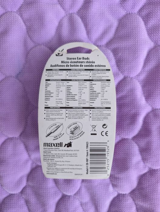 Różowe słuchawki douszne Maxell EB-98 przewodowe jack 3,5 mm