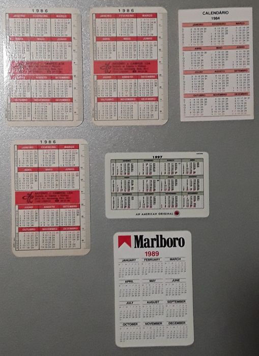 Calendários de bolso marcas de tabaco ou cigarros