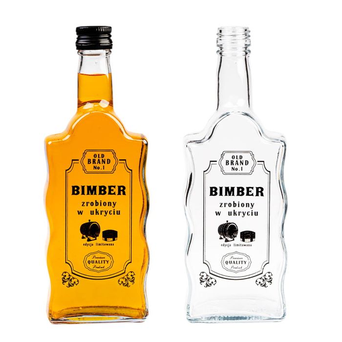 50x butelka FALA 500 ml z nadrukiem BECZKA z zakrętką na bimber wesele