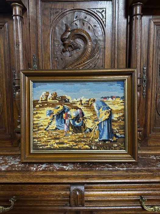 Картина гобелен вишивка антикварна рама