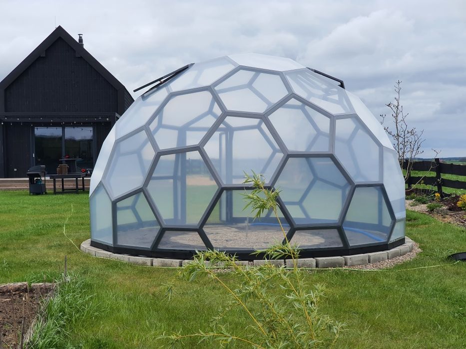 Kopuła szklarnia drewniana zadaszenie jacuzzi namiot sferyczny igloo