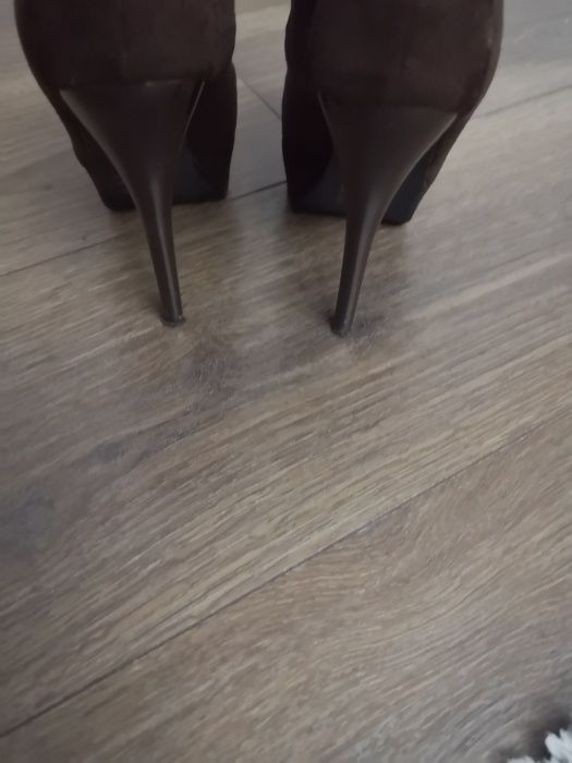 Botki brąz szpilka platforma brąz 36