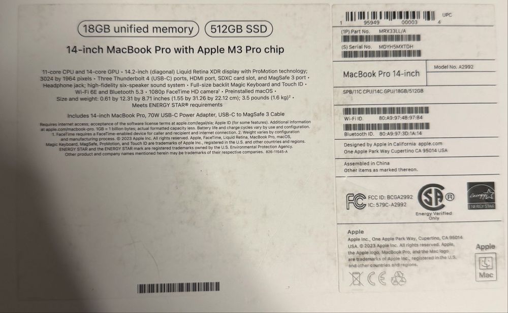 Apple MacBook Pro 14" Space Black M3 Pro 18/512 11CPU 14GPU (MRX33)