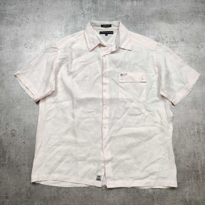 MĘSKA PREMIUM Koszula Letnia Krótki Rękaw Tommy Hilfiger LEN Lniana
