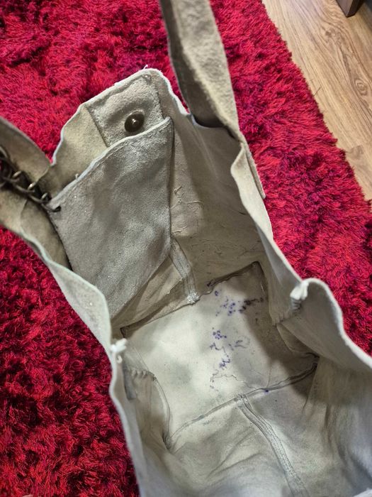 Torba skórzana torebka srebrna typu worek