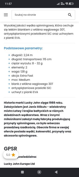 Wędka spinning basara 32 extra fast