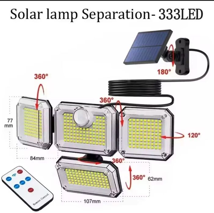 Holofote luz solar com sensor movimento 333 led