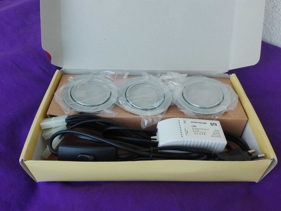 Zestaw 3x oczka halogenowe + transformator 60W, nowe