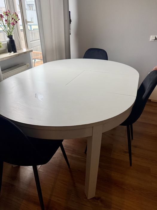 Duży, solidny  stół rozkładany – BIAŁY okrągły / owalny 115/165 cm