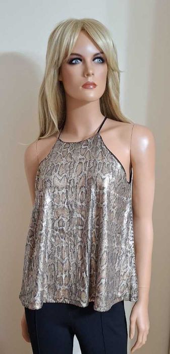 Bluzka ZARA – połyskująca, wężowy wzór, na ramiączkach, rozm. S
