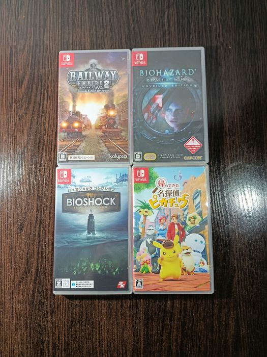 Картриджі Nintendo Switch "Resident Evil, Bioshock, Railway empire 2, Detective Pikachu.