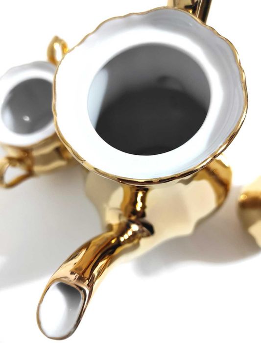 Zabytkowy, pozłacany zestaw do kawy "Mocha". Porcelana kostna.