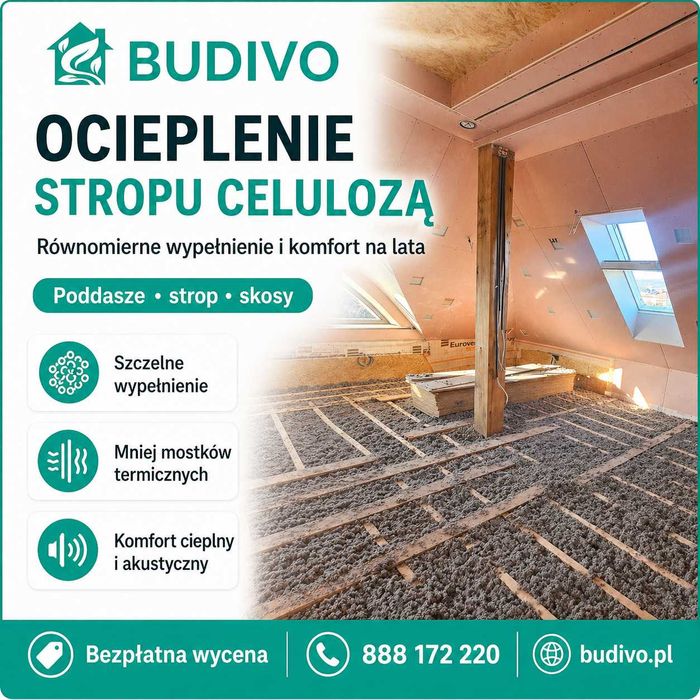 Dębica – Ocieplenie stropu celulozą ISOCELL | szybki termin | BUDIVO