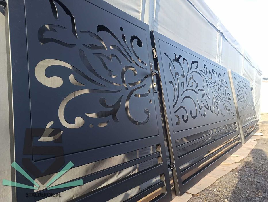 Brama dwuskrzydłowa 6x1,5m wycinana laserowo CNC panelowa.