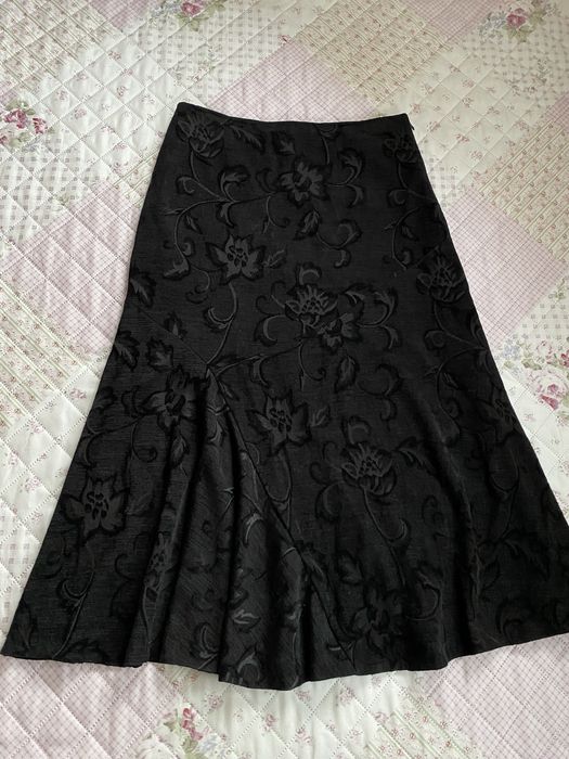 Czarna długa maxi spódnica w kwiaty M 38 L 40 vintage alternative