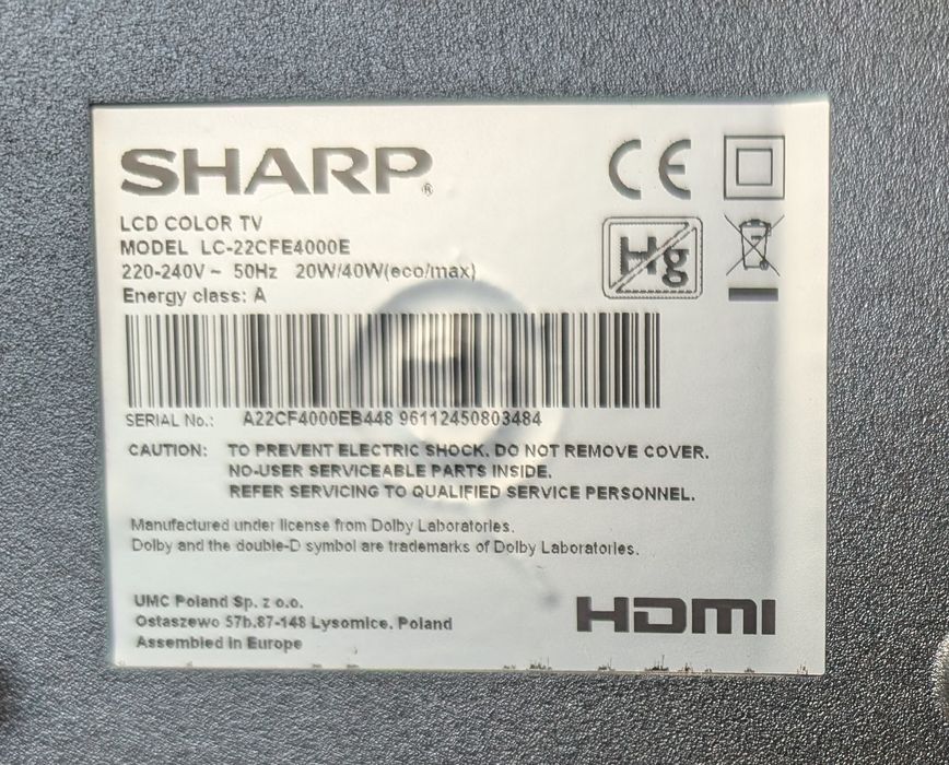 Sharp TV Aquos LCD 22