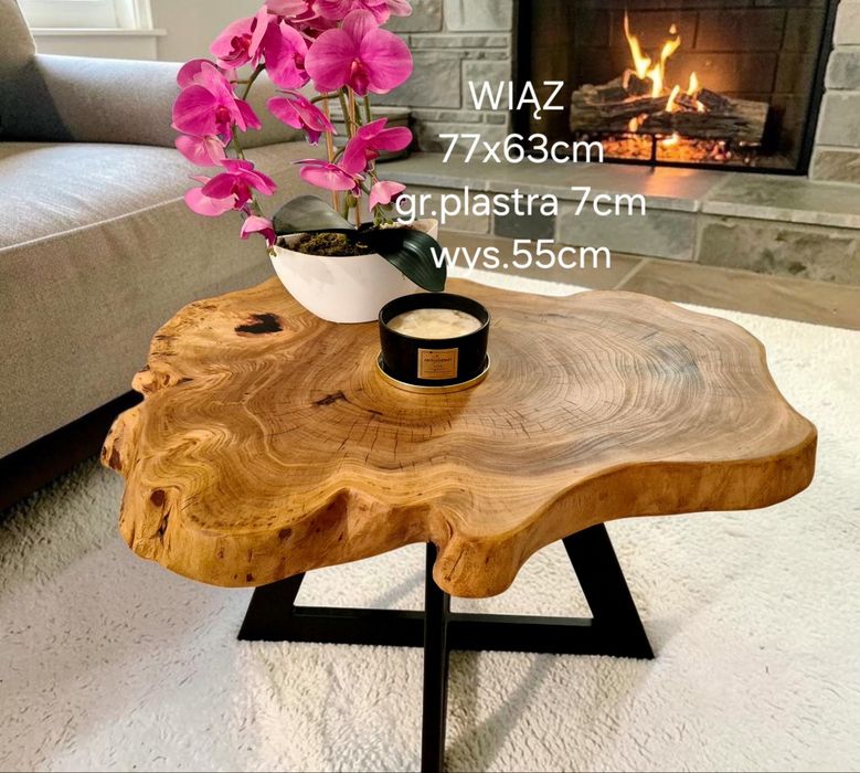 Stolik kawowy 77x63cm PIĘKNY OKAZ live edge plaster drewna