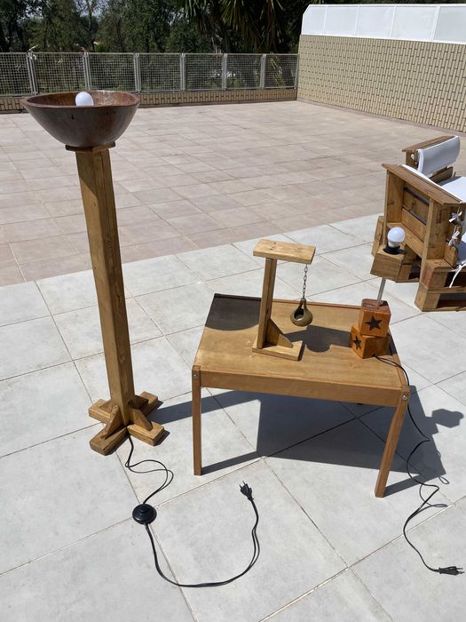 Candeeiro de pé e de mesa rústicos produzidos de forma artesanal  (3 peças)