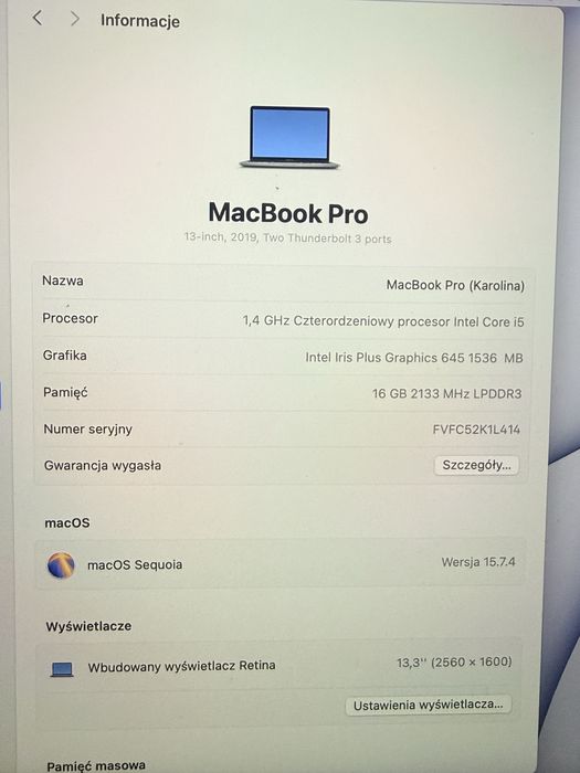 Macbook pro I5, 16GB ram