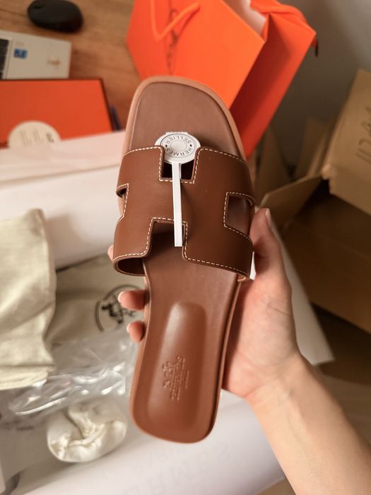 Тапки капці Hermes Oran коричневі ерме