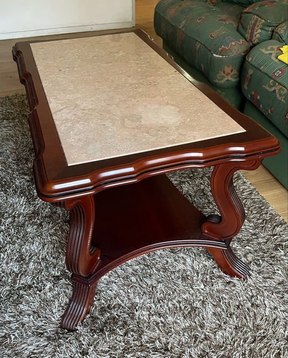 Mesa Centro - Mogno e Tampo Marmore Rosa