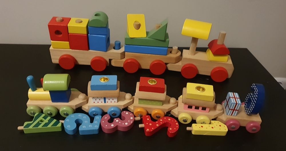 Pociąg klocki drewniane 2 komplety