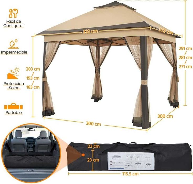 Tenda dobrável 3,3 x 3,3 m