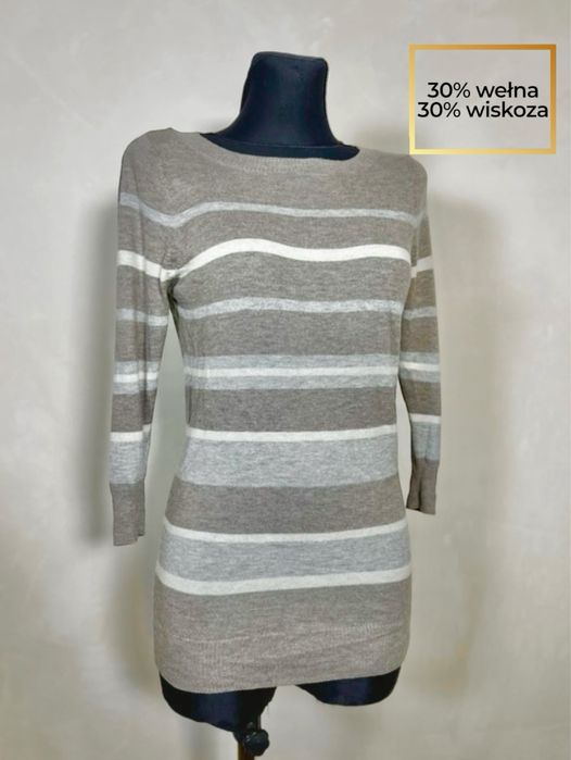 Marks & Spencer cienki sweter sweterek w paski brązowy damski m 38