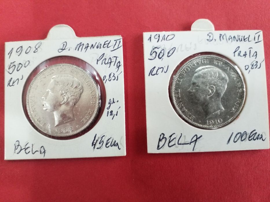 Moedas antigas em prata portuguesas.