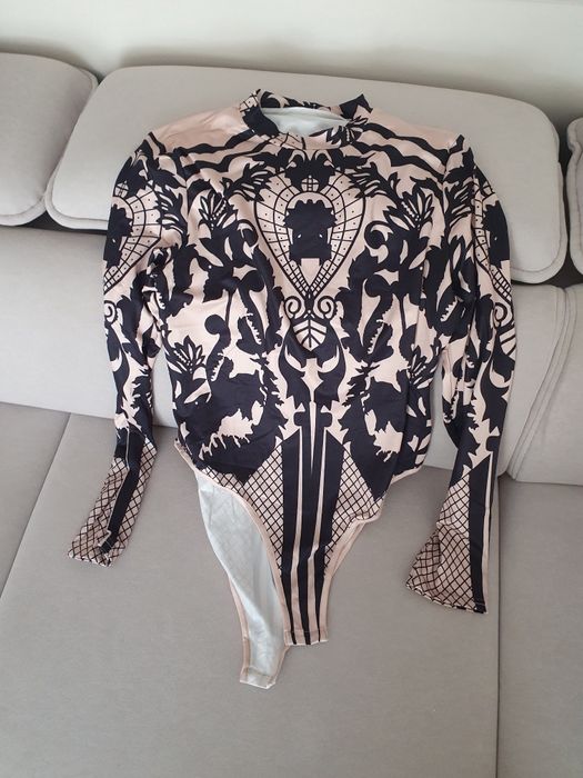 Nowe seksowne body XL siateczkowe print różowe beżowe czarne tatoo