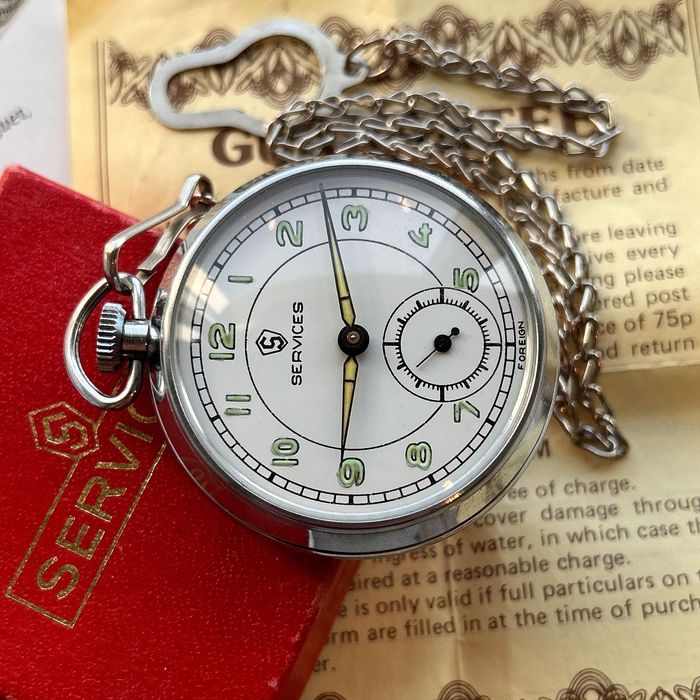Lata 1950., Services. Zegarek kieszonkowy. Made in Great Britain.