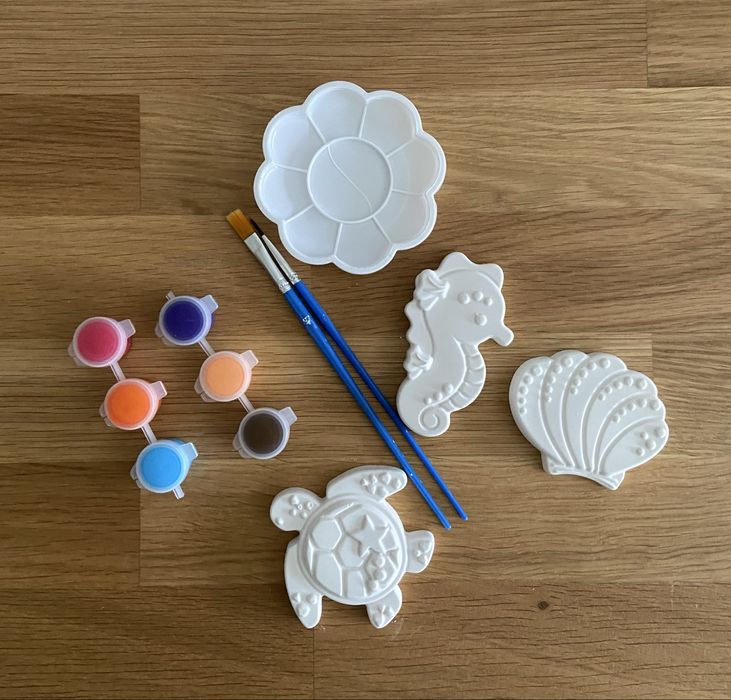 Kit de pintura de peças em gesso motivo mar  para as crianças