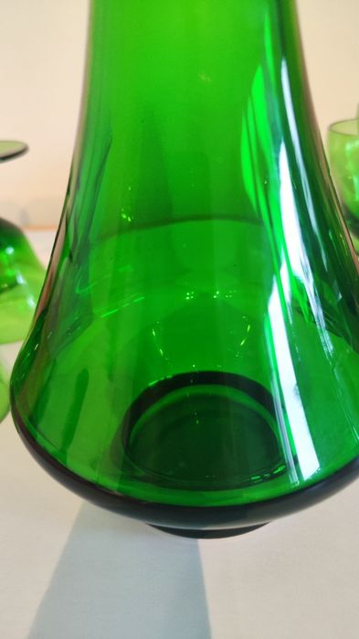 Egermann karafka i 6 kieliszków, szkło zielone, Czechy