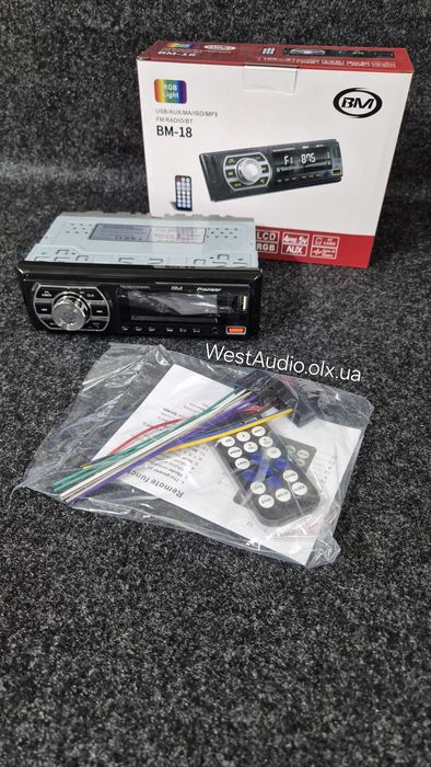 Блютуз магнітола Pioneer BM-18,змінна підсвітка,USB,AUX