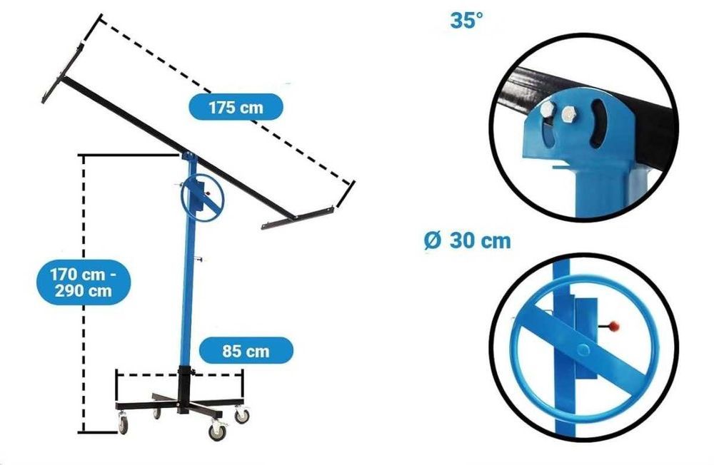 Podnośnik do płyt GK OSB 170–290 cm 40 kg pochylany