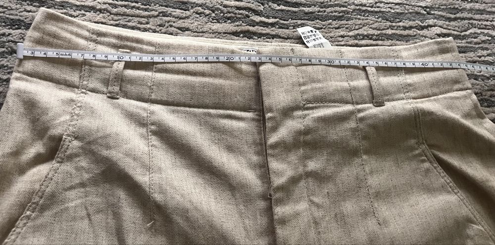 ZARA lniane beżowe spodnie L