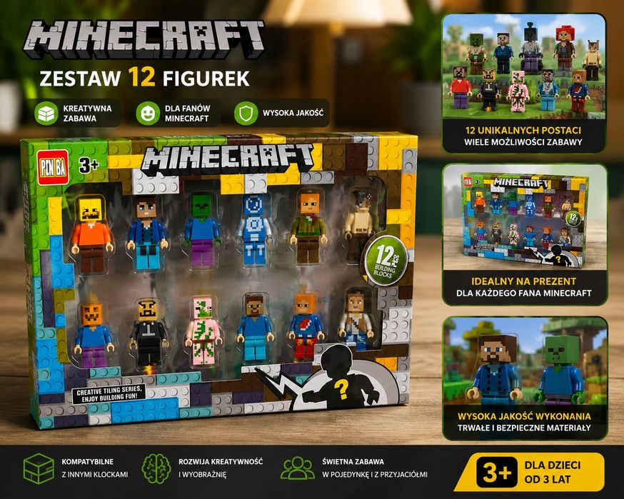 Minecraft zestaw 12 figurek dla dzieci