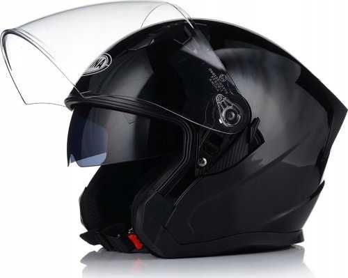 Kask motocykowy otwarty JK528 CZARNY M 57-58cm + BLENDA OTWARTA SZCZĘKA