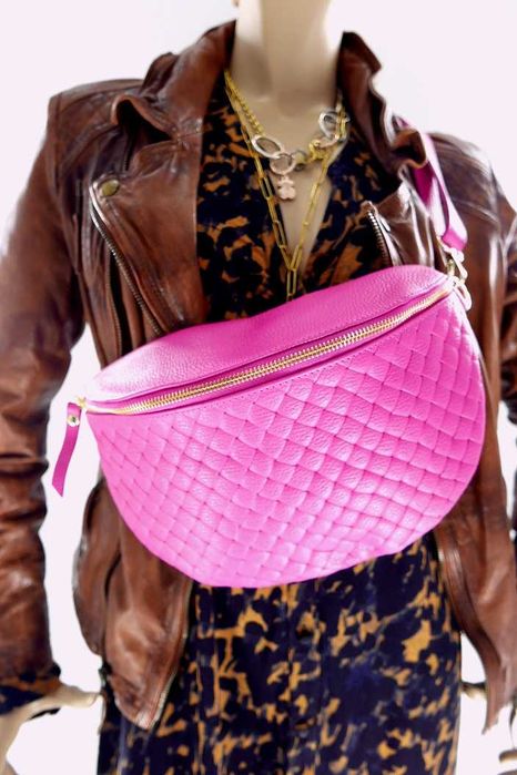 Nerka Torebka Włoska Skóra Naturalna Fuksja Róż Nowa