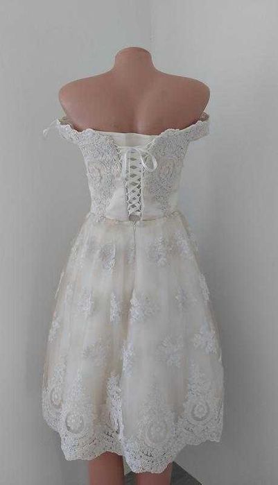 Винтажное свадебное платье миди в стиле 50х пин-ап кремовое капучино S