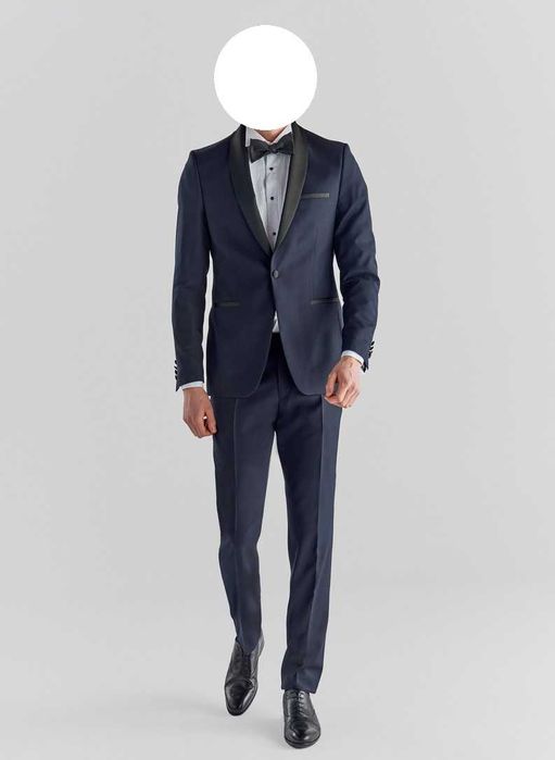 Granatowy zestaw smokingowy ślubnej kolekcji Pako Lorente + dodatki .