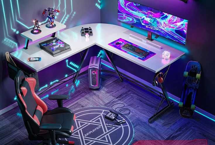 Mesa de gaming secretária de canto branca [fibra carbono]NOVO ENVIOGRÁ