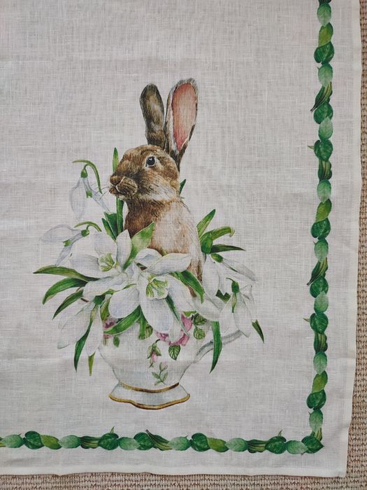 Льняний кухонний рушник "Великодній зайчик". Англія