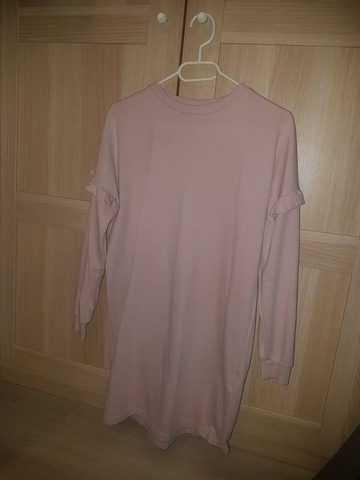 Długa bluza sukienka dresowa XS pudrowy róż