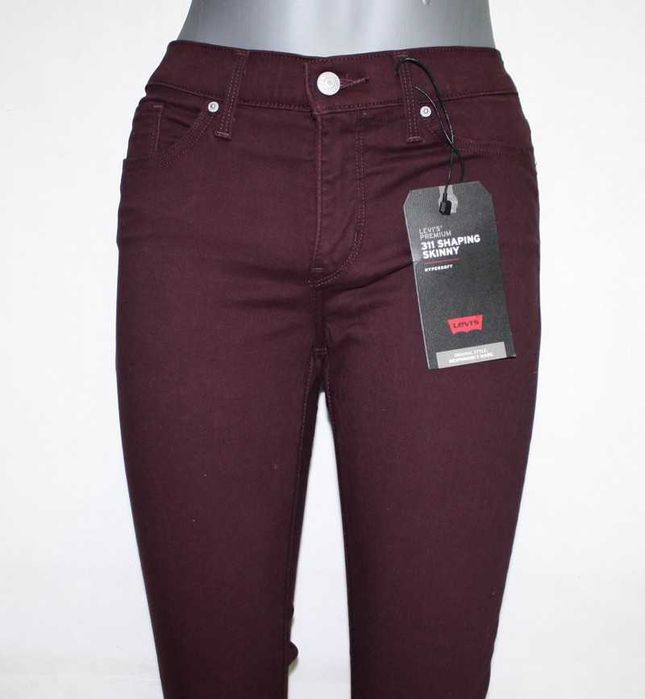 Damskie jeansy Levi's 311 - Skinny bordowe rurki Levis nowe - W27/L30