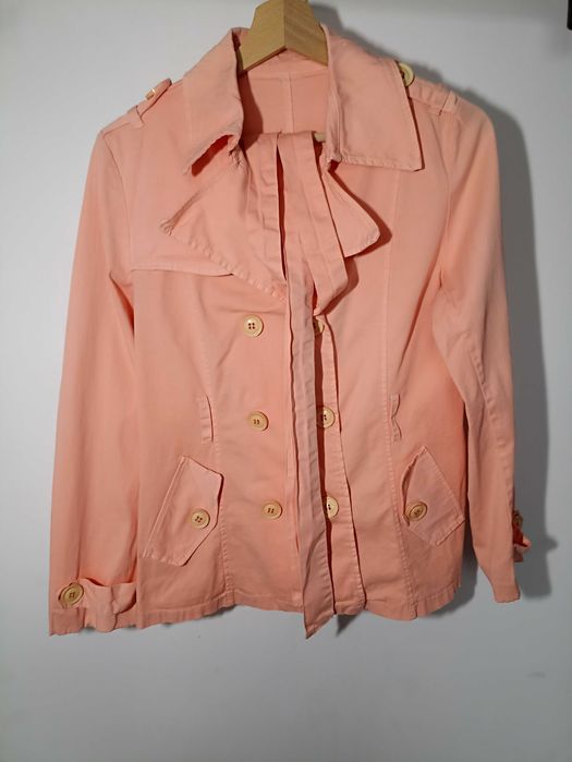 Płaszcz trencz brzoskwiniowy na wiosnę M 38 krótki bawełna