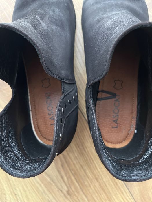 Czarne botki/kowbojki nubuk -Lasocki-duże 37,wypada na 37,5, stan bdb!