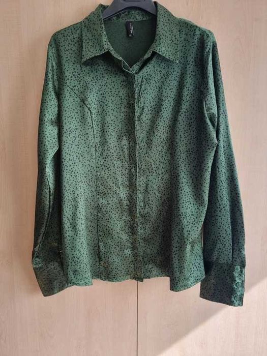 Koszula zielona w kropki satynowa panterka czarna carry czarne