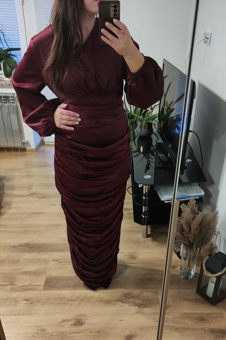 Sukienka maxi marszczenia szarfa  pasek  Veiled Collection  New York