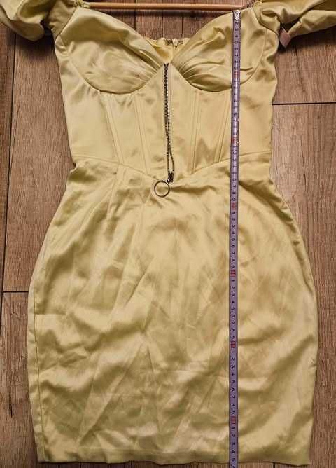 Żółta sukienka mini z gorsetem i bufiastymi rękawami oh polly